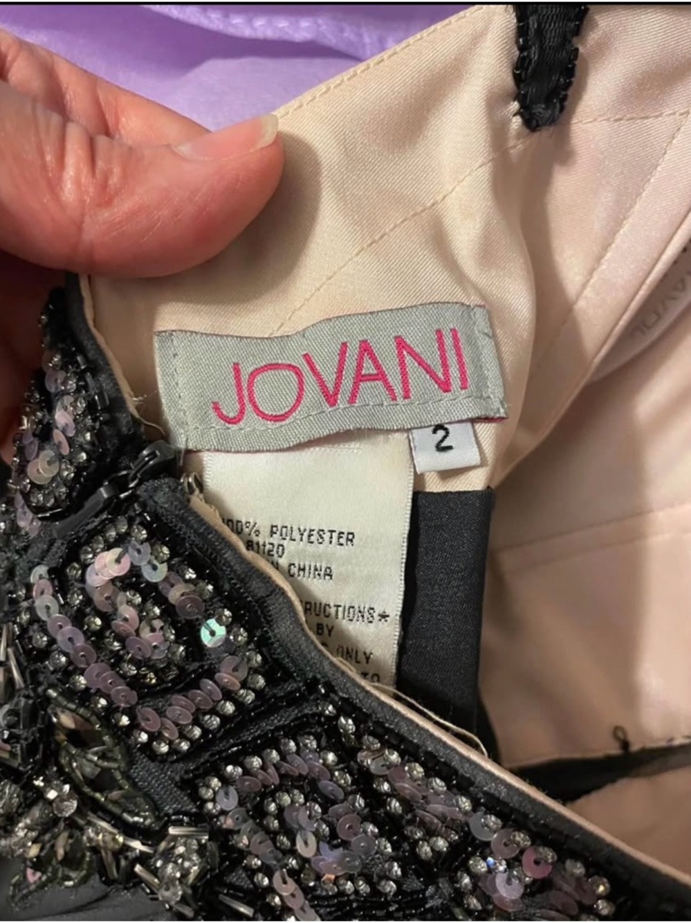 Jovani Black Beaded Evening Dress with Light Pink Lining